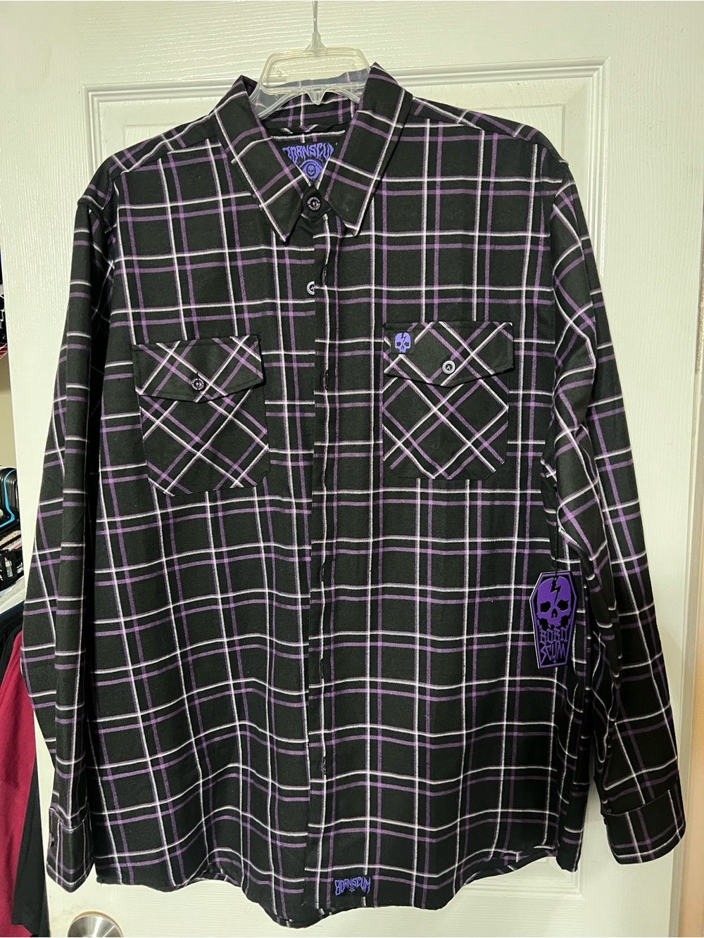 BORN SCUM Black and Purple Plaid Button-Up Shirt